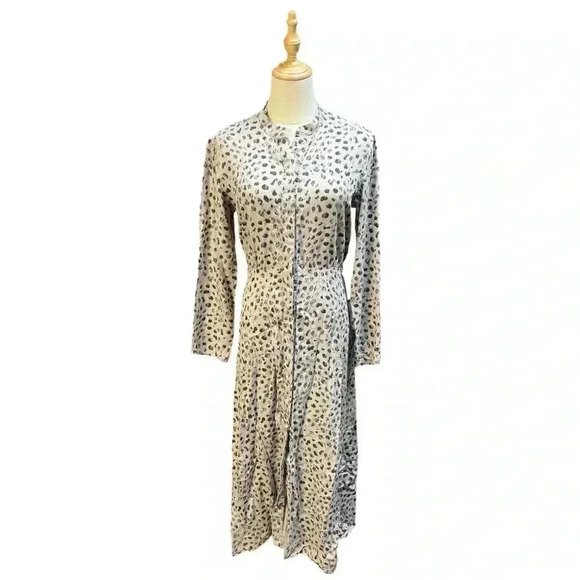 Cloth & Stone Anthropologie Cheetah Tan Brown Long Sleeve Button Down Maxi Small - Picture 1 of 8